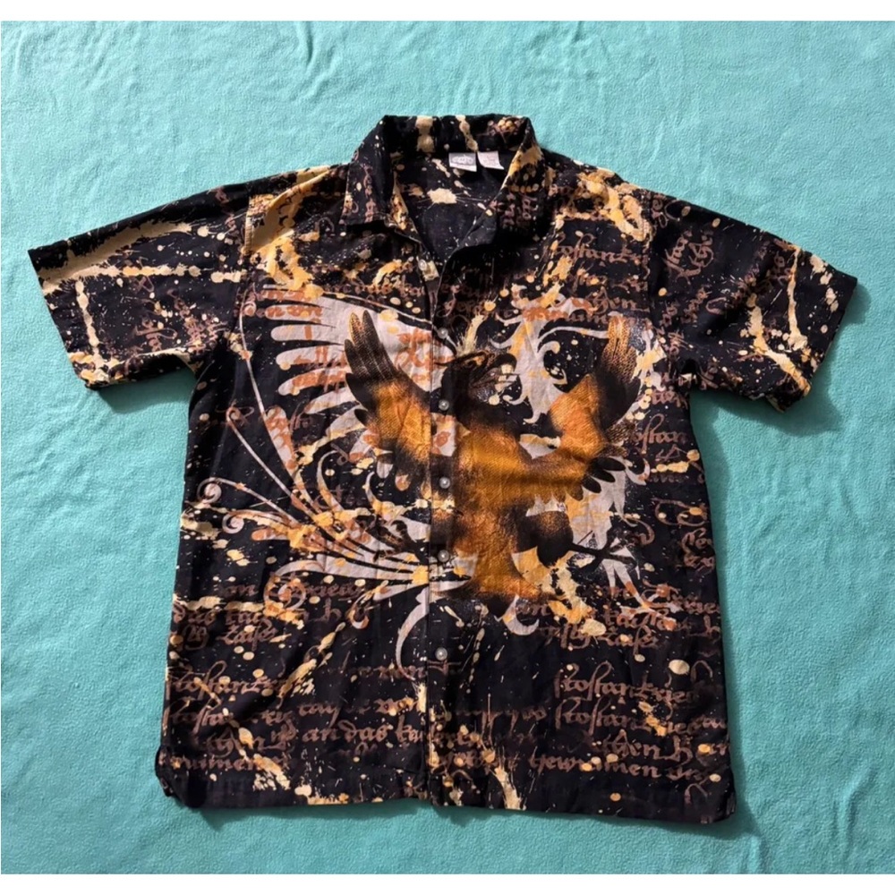 Utility Men‎ Hawaiian camp shirt abstract eagle 90s Size Large Vintage
